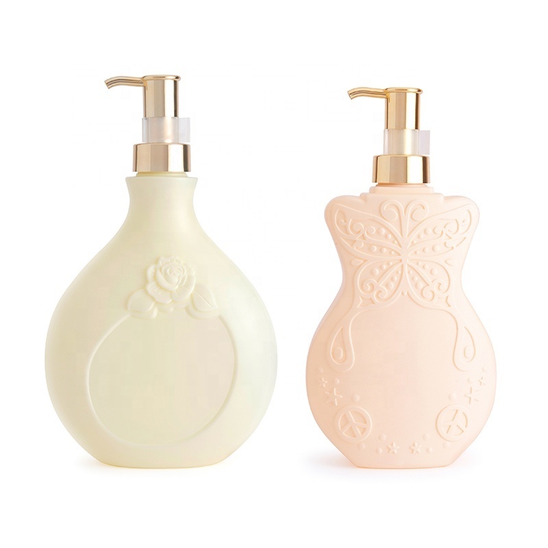 Luxury custom beauty fancy design shampoo bottle lotion bottle with gold pump