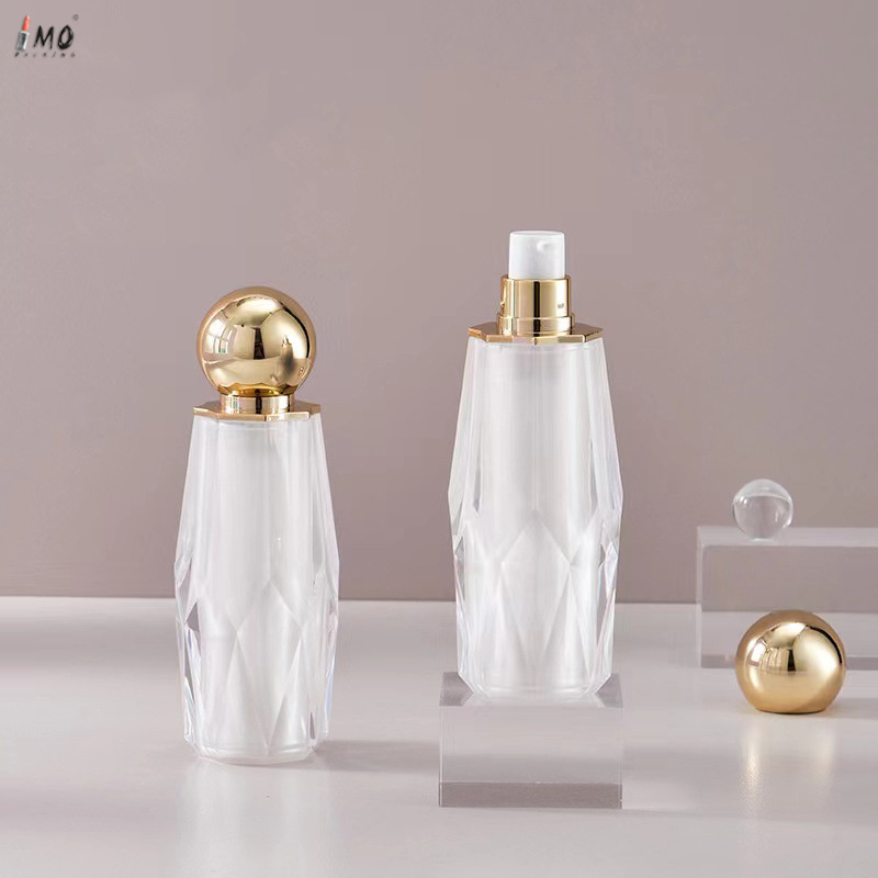 Crystal pearl white Cosmetic Liquid Bottle With Pump Cap Liquid foundation bottle packing