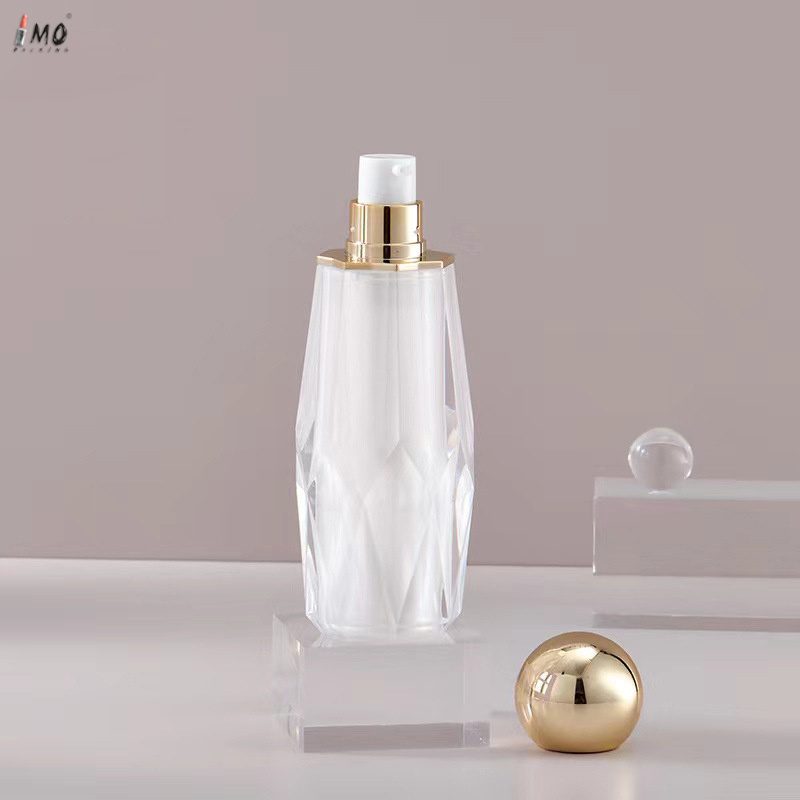 Crystal pearl white Cosmetic Liquid Bottle With Pump Cap Liquid foundation bottle packing