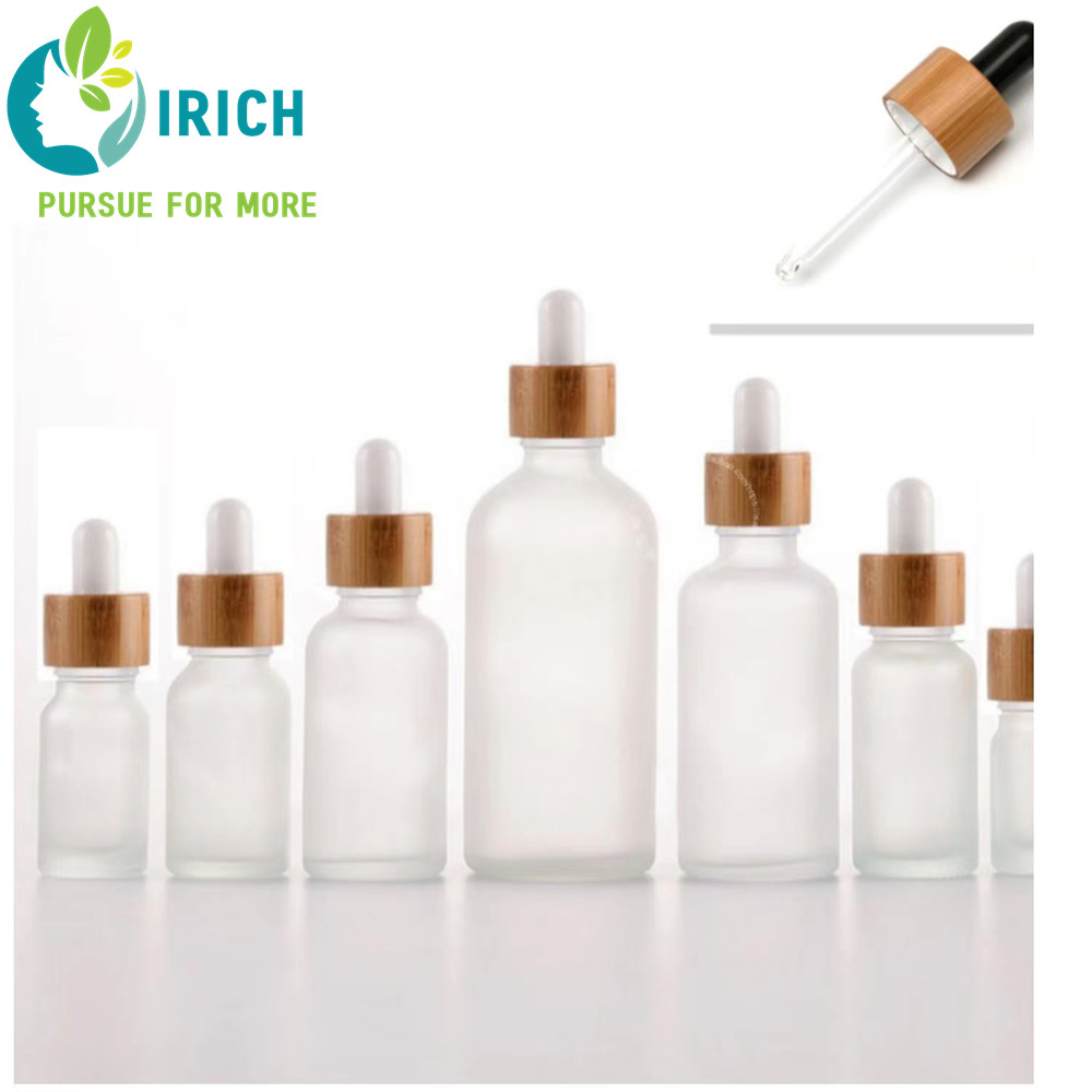 30ml/50ml/100ml  Glass Cosmetic Packaging Frosted Dropper Bottle Bamboo Pump