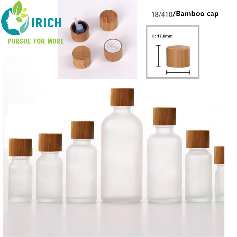 30ml/50ml/100ml  Glass Cosmetic Packaging Frosted Dropper Bottle Bamboo Pump