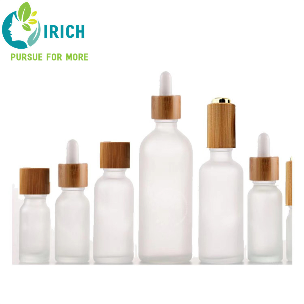 30ml/50ml/100ml  Glass Cosmetic Packaging Frosted Dropper Bottle Bamboo Pump