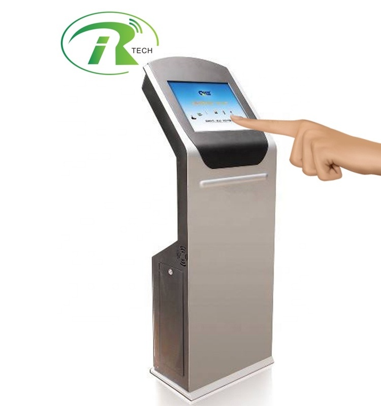 IRTECH touch screen floor standing ticket dispenser QMS Q management bank queue calling system, electronic number display system