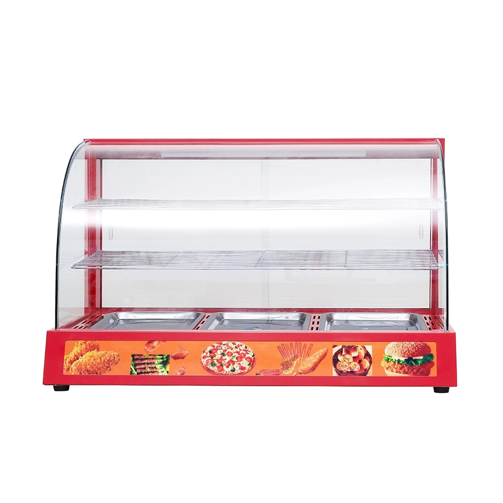 3P Wholesale factory price hot food warmer showcase, Curved glass food warmer display