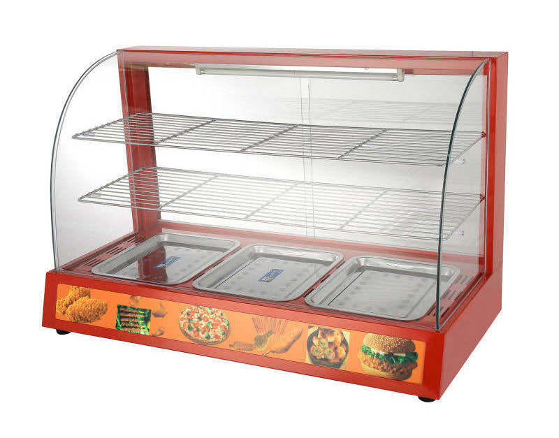 3P Wholesale factory price hot food warmer showcase, Curved glass food warmer display