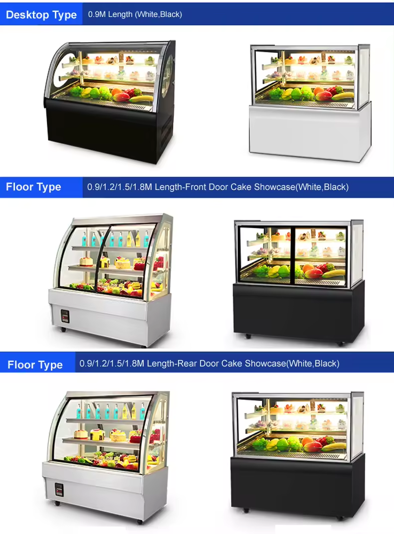 Commercial cake display A cake display cabinet used by bakeries and commercial supermarkets