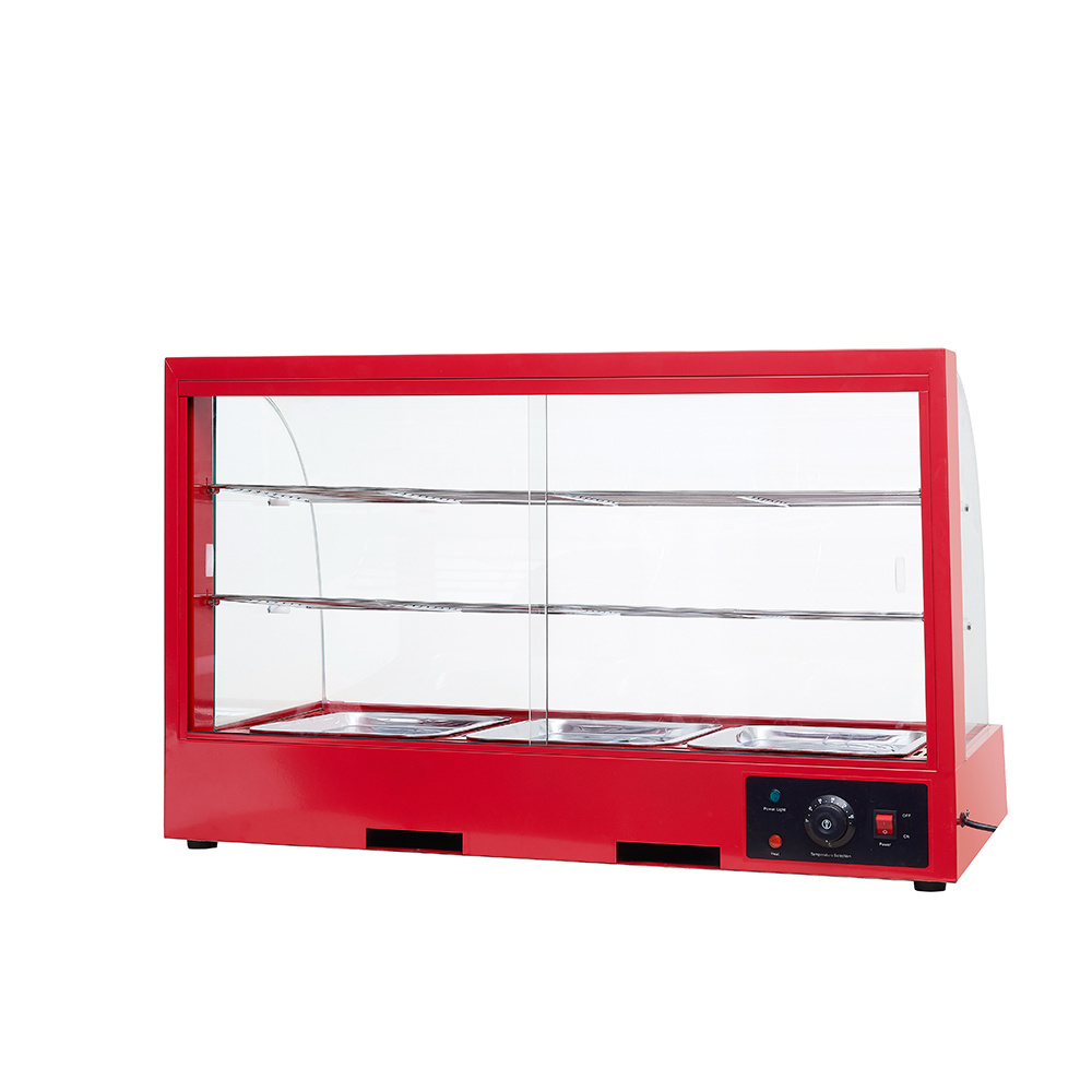 3P Wholesale factory price hot food warmer showcase, Curved glass food warmer display