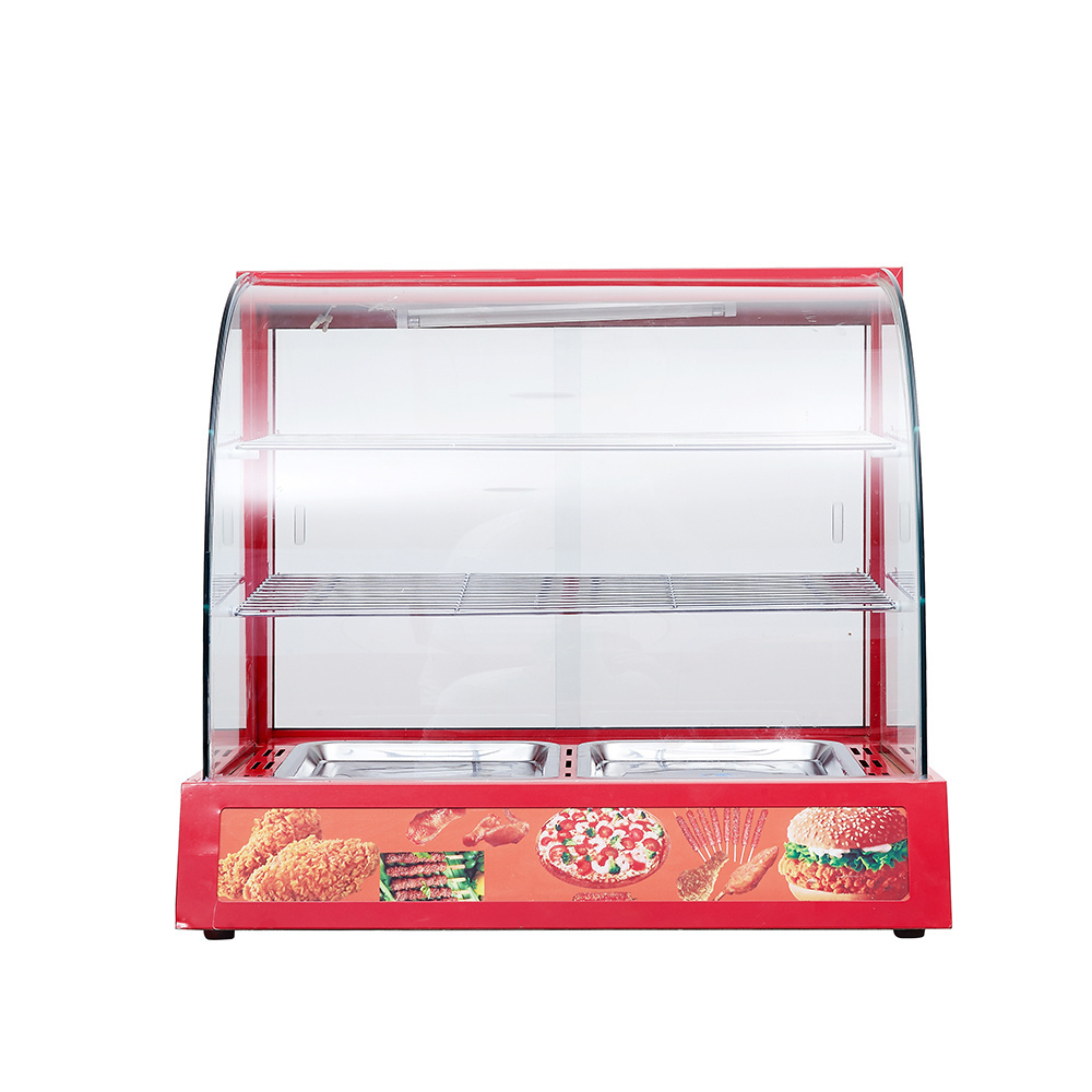 3P Wholesale factory price hot food warmer showcase, Curved glass food warmer display