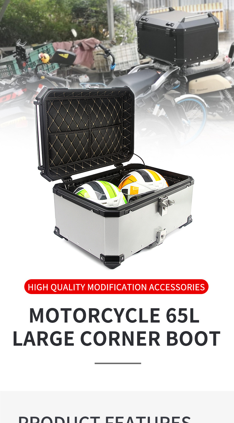 Modification Universal Large Capacity Rear Chest Aluminium Alloy Tail Boxes 65L Delivery Box Motorcycle Top box