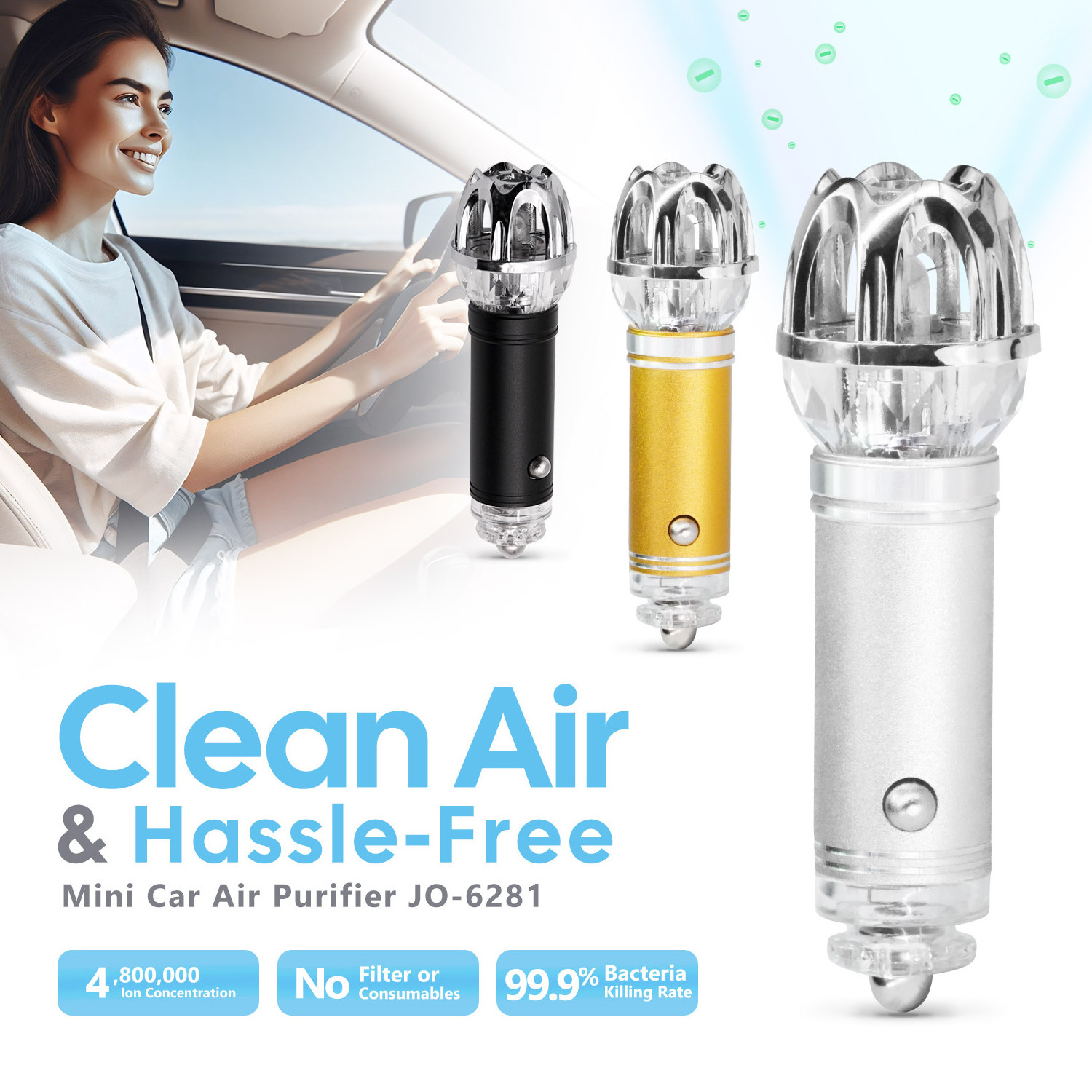 12V Plug in Mini Crystal Car Air Purifier for Auto or RV - Car Air Freshener Remove PM2.5, Cigarette Smoke