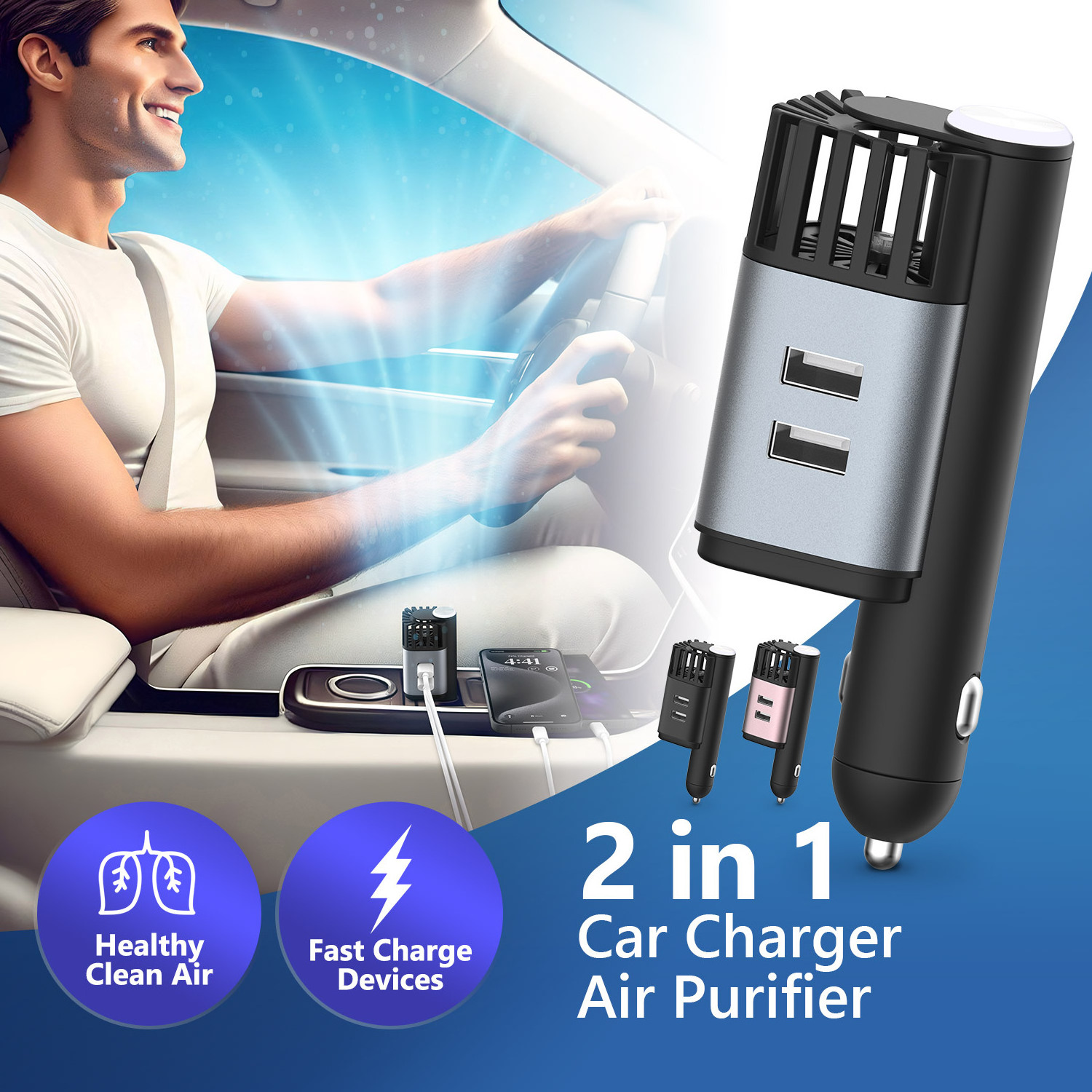 Premium New Products Particles PM2.5 Fast Removal QC3.0 Car Charger Ionic Air Ionizer Auto Travel Best Air Purifier For Car