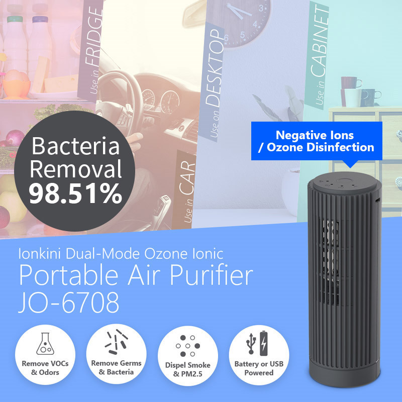 IONKINI JO-6708 Versatile Small Ozone Ionizer Rechargeable Battery Operated Air Purifier Car Cleaner Portable Odor Eliminator