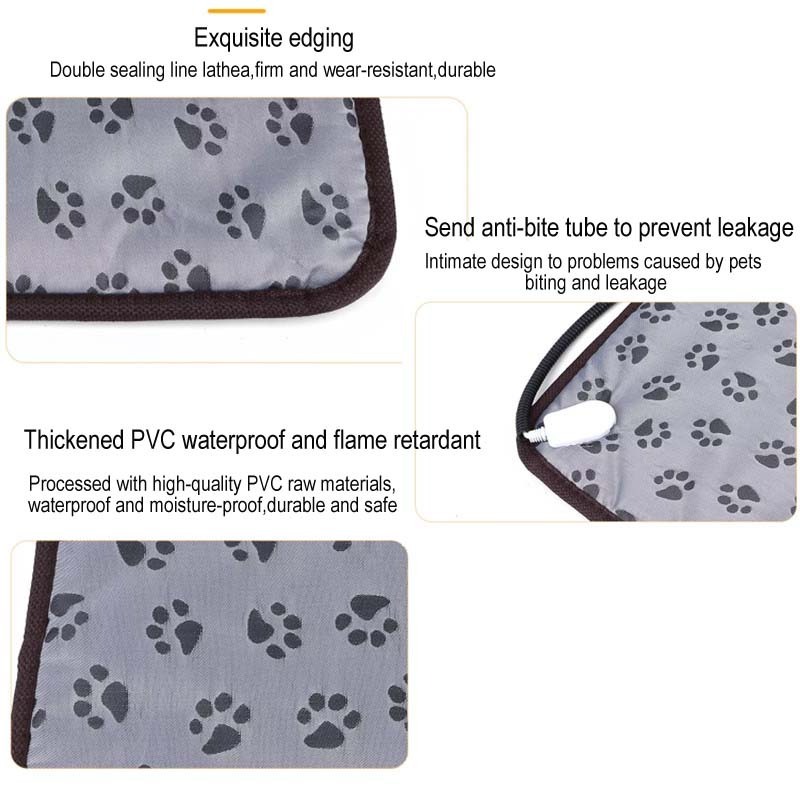 Washable and Wear-Resistant Leather Heating Pad Paw Print Patterned Cat Dog Bed Warmer for Pet Surgery Recovery Car Chair Use