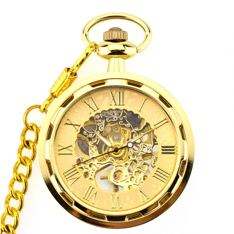 Fashion Hot Sale Mechanical Hand Wind Pocket Watch Men Women Retro Necklace Steampunk Skeleton Roman Number Clock Watches