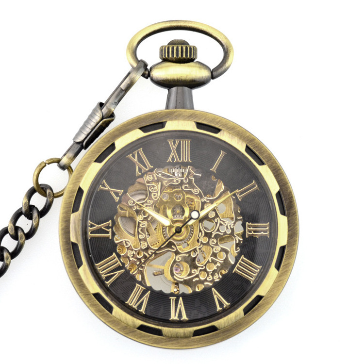 Fashion Hot Sale Mechanical Hand Wind Pocket Watch Men Women Retro Necklace Steampunk Skeleton Roman Number Clock Watches