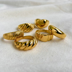 18K Gold Plated 316L Stainless Steel Rings Finger Chunky Wedding statement Jewelry Ring