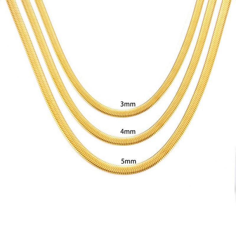 Trendy 18k Gold PVD Plated 316L Stainless Steel Necklace 3mm 4mm 5mm Snake Chain Necklace Tarnish Free Summer Necklace