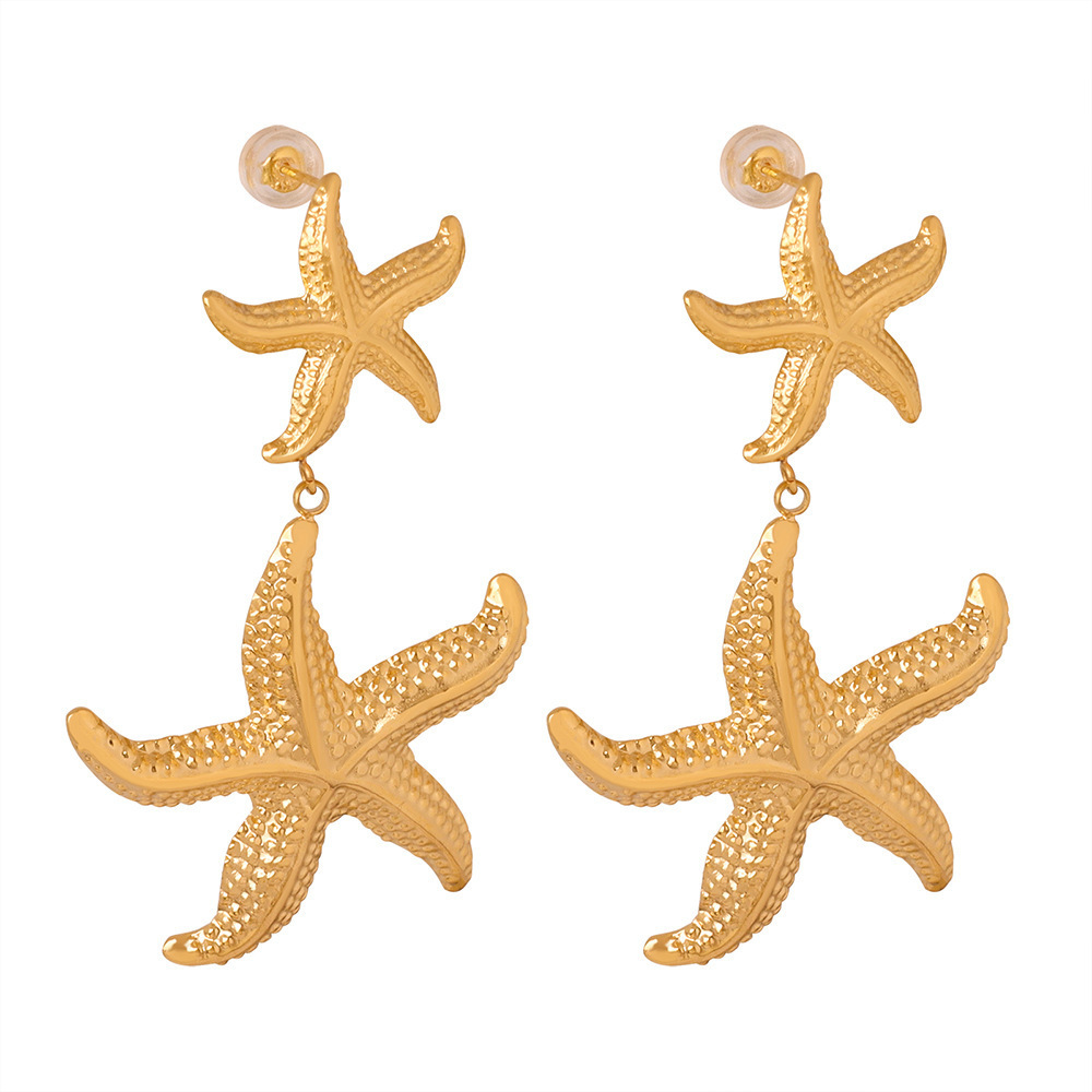 Wholesale Beach Jewelry Non Tarnish Statement Earrings Stainless Steel Waterproof 18k Gold Plated Summer Starfish Stud Earrings