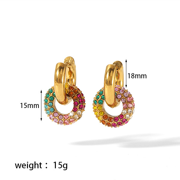 Delicate Shiny Cubic Zirconia Round Stainless Steel 18K Gold Color Huggie Hoop Earrings High Quality Charm Jewelry