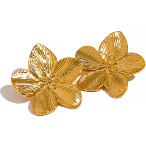 2024 Tarnish Free Vintage Gold Color Stainless Steel Flower Metal Stud Earrings for Women Stylish Trendy Jewelry