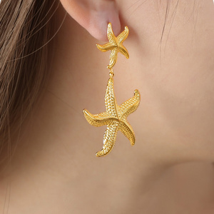 Wholesale Beach Jewelry Non Tarnish Statement Earrings Stainless Steel Waterproof 18k Gold Plated Summer Starfish Stud Earrings