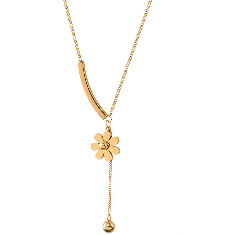 Floral Daisy Charm Necklace Light Luxury Niche Design Stainless Steel Flower Collarbone Chain 18K Gold Fashionable Women Jewelry