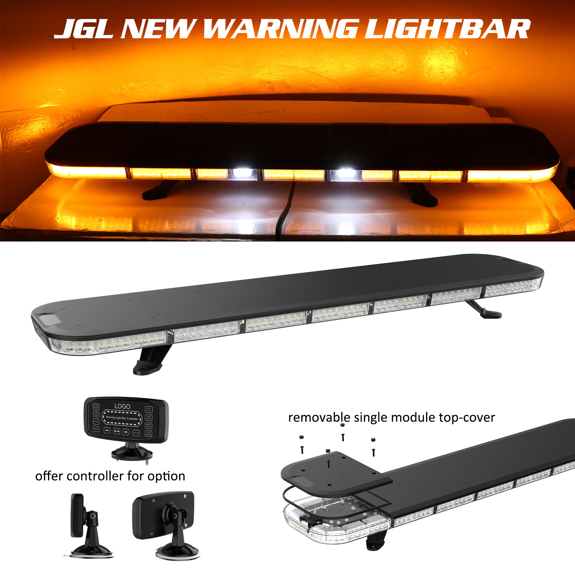 Popular size 1200mm warning light bar with 19 selectable flash patterns amber strobe emergency lightbar