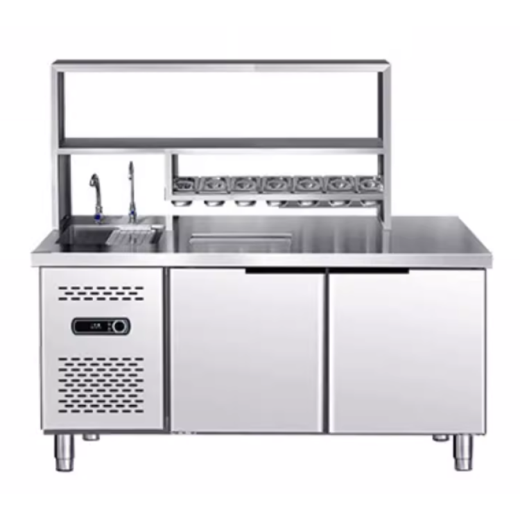 Custom Stainless Steel Bubble Tea Preparing Serving Refrigerate Freeze Coffee Counter