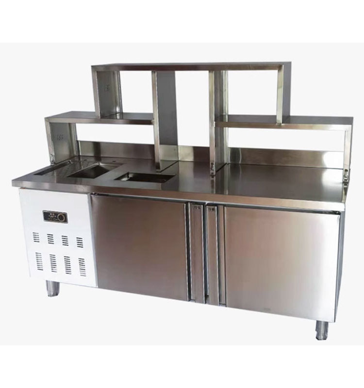 Stainless Steel Kitchen Frozen Fresh Seafood Fish Work Table With Freezer Refrigerator