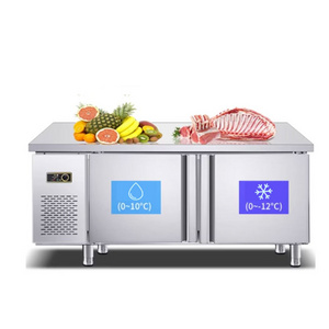 Stainless Steel Kitchen Frozen Fresh Seafood Fish Work Table With Freezer Refrigerator