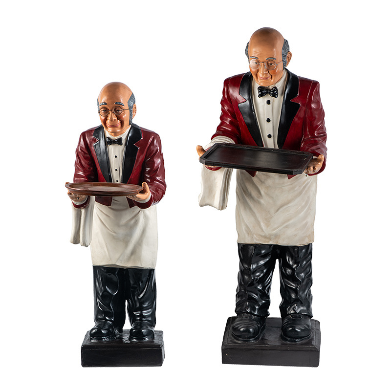 Wholesale Restaurant Indoor Outdoor Decor Large Dog Statue with Tray Life Size Butler Chef Resin Sculpture