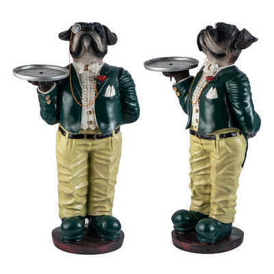 Wholesale Restaurant Indoor Outdoor Decor Large Dog Statue with Tray Life Size Butler Chef Resin Sculpture