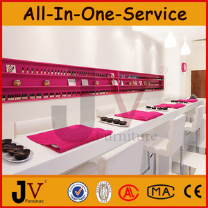 China manufacturer OEM pink nail manicure table, nail salon furniture for nail bar shop decoration