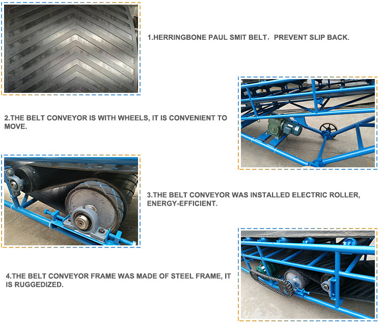 OEM custom bag stacking conveyor/rubber band conveyor/movable conveyor for bagged cement