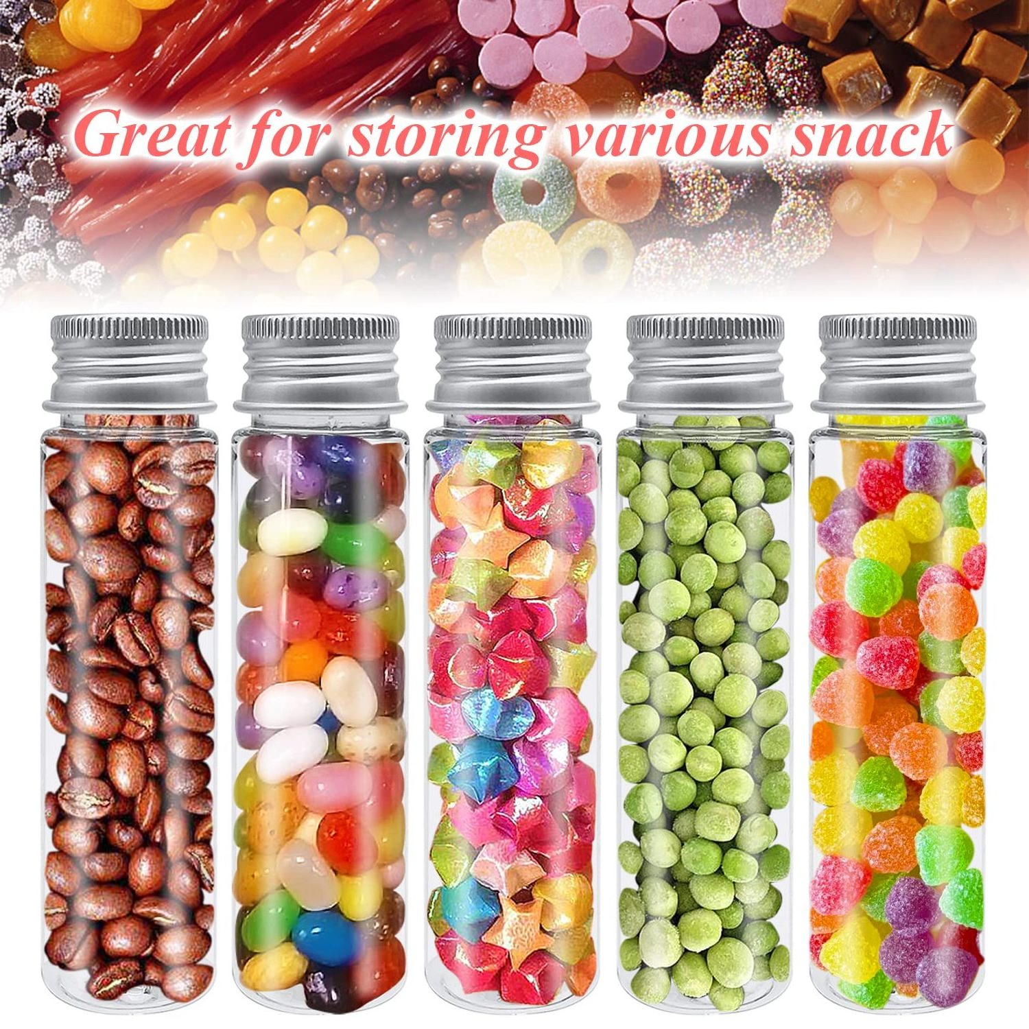 50ml Clear Plastic Test Tube,Flat Test Tubes with Screw Caps,Storage Tubes Organizer for Candy,Gumball