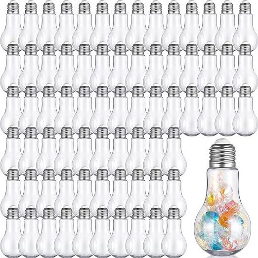 Houseable Clear Plastic  Light Bulb Container 100 ML  Gold Fillable Bulbs Ornaments Jar For Candy