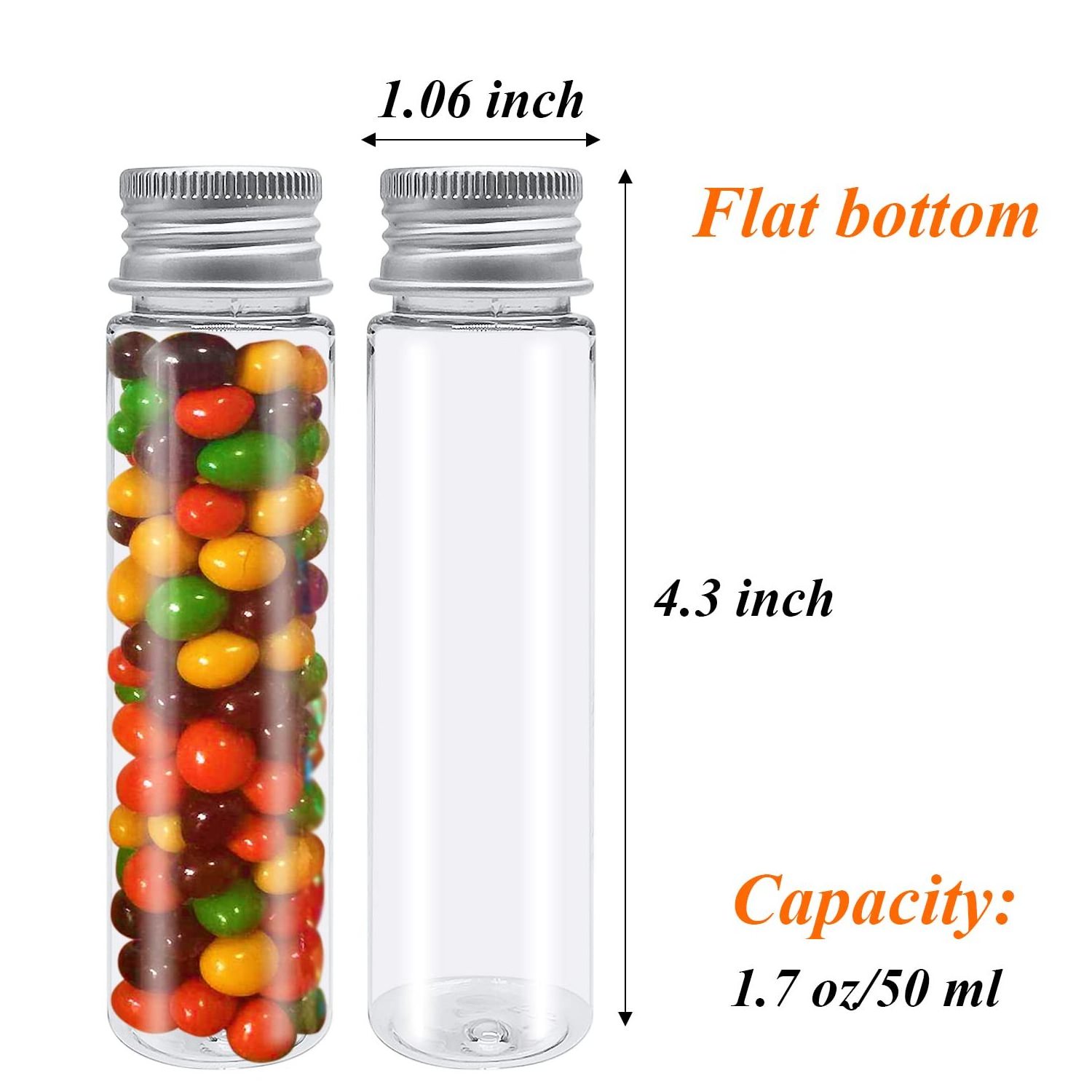 50ml Clear Plastic Test Tube,Flat Test Tubes with Screw Caps,Storage Tubes Organizer for Candy,Gumball