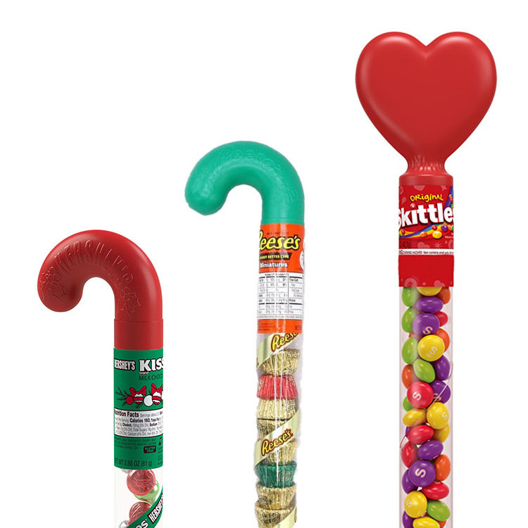 Christmas clear plastic food grade PET tube with heart shaped topper for gift candy packaging