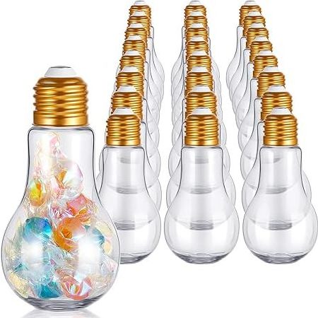 Houseable Clear Plastic  Light Bulb Container 100 ML  Gold Fillable Bulbs Ornaments Jar For Candy