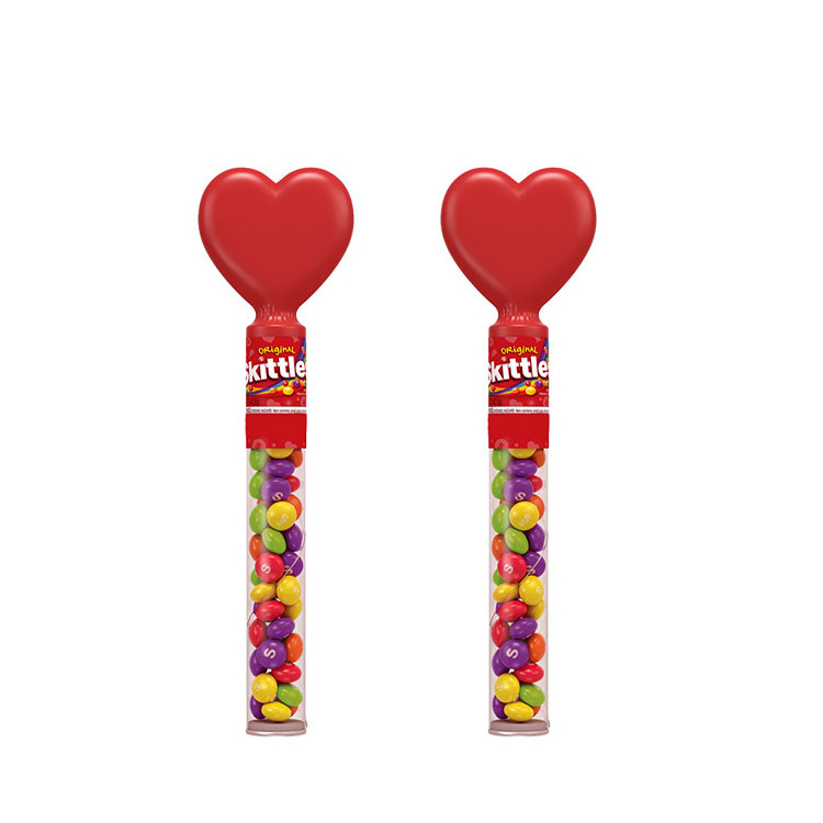 Christmas clear plastic food grade PET tube with heart shaped topper for gift candy packaging