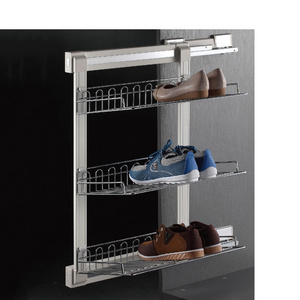 Jayna Three Layer Side Pull Out Chrome Finish Shoe Rack for Cabinet Storage Shoes Hold Shoes Modern Accepted OEM