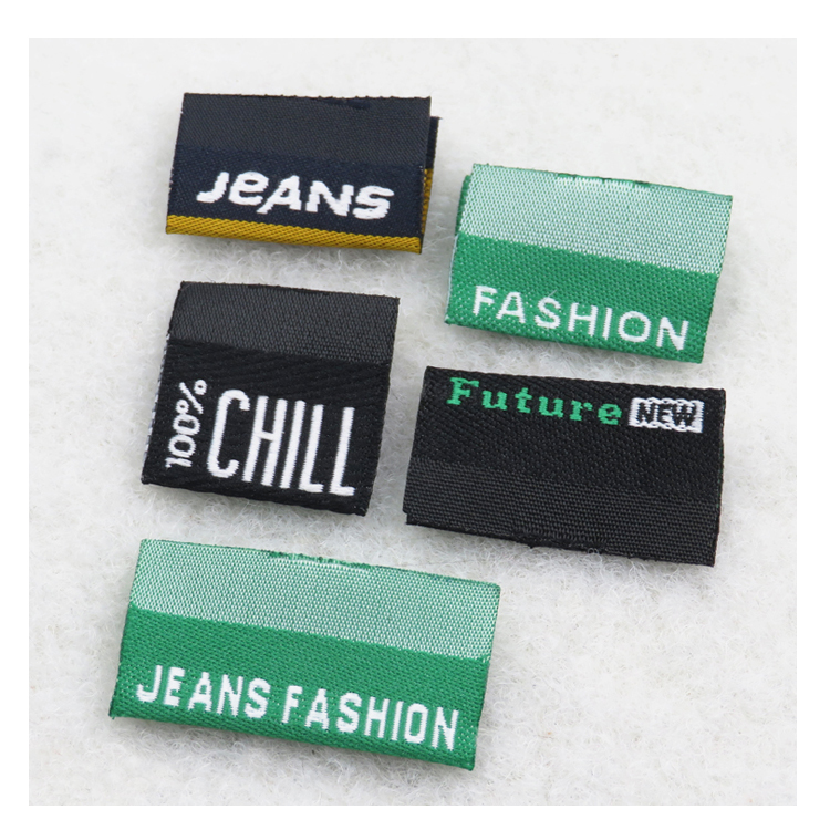 Customized cheap fashion style garment woven label jeans private brand logo labels collar trademark etiqueta tejida clothes tag