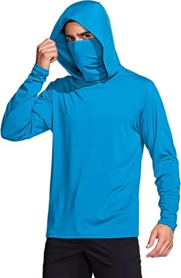 Men's Blank Long Sleeve Workout Shirts Hoodie with Mask, UPF 50+ Lightweight Quick Dry Sports Outdoor Fishing T Shirts