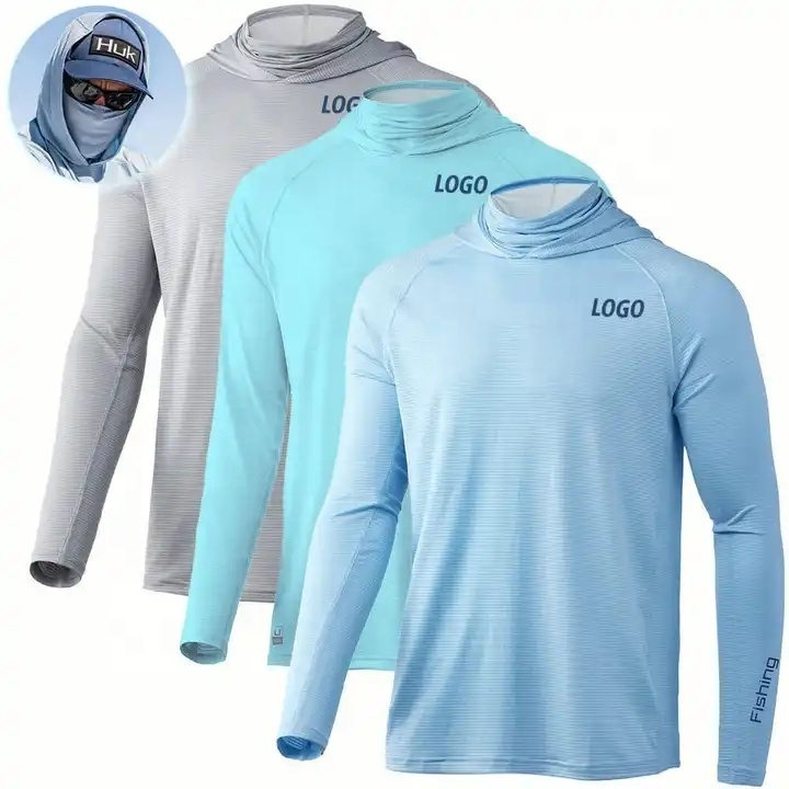 Wholesale Custom Anti-Uv Performance Mens Long Sleeve Upf 50 Hooded Fishing Jersey Fishing Clothing Fishing Hoodie Shirt