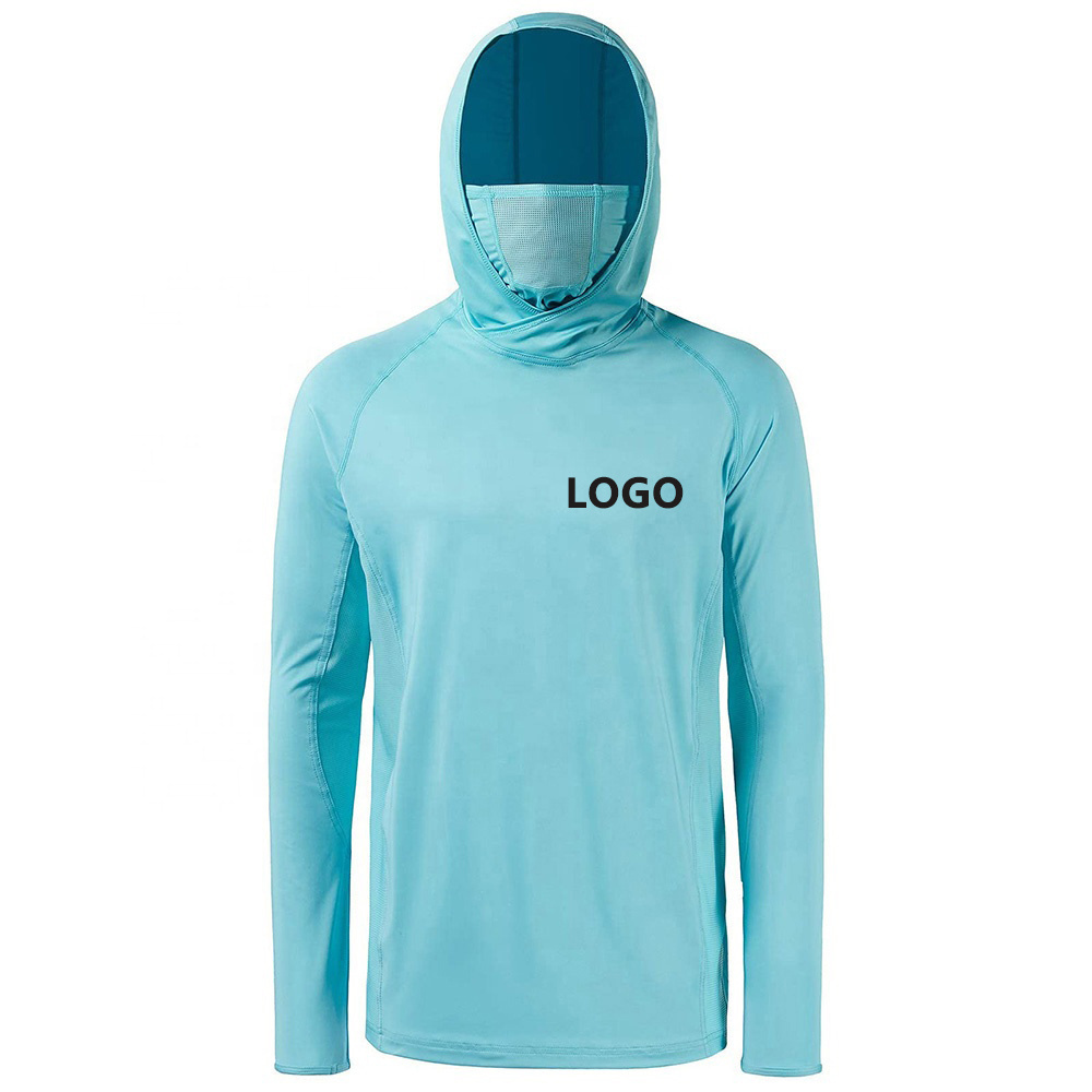 Custom Wholesale Men's Long Sleeve Fishing Shirts Sublimated Uv Upf 50 Quick Dry Performance Fishing Hoodie with Face Mask