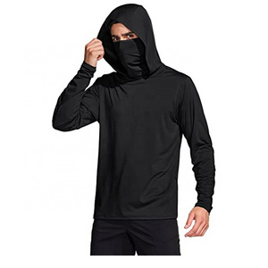 Men's Blank Long Sleeve Workout Shirts Hoodie with Mask, UPF 50+ Lightweight Quick Dry Sports Outdoor Fishing T Shirts