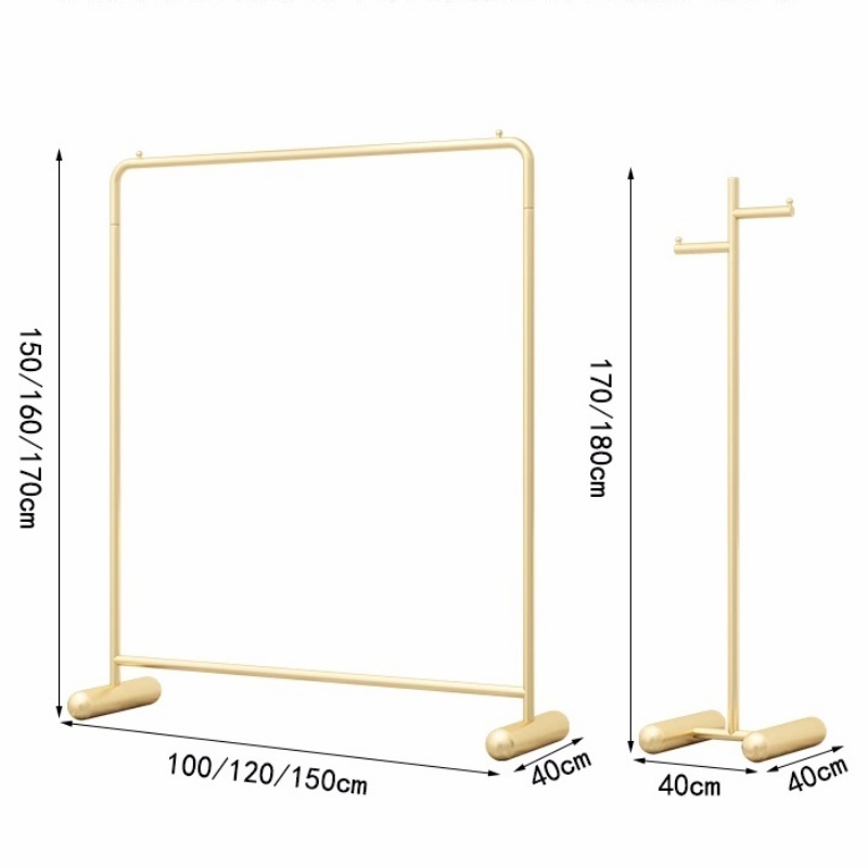 Clothing Store Luxury Gold Display Rack Standing Rail Drying Rack Clothes Display Rack