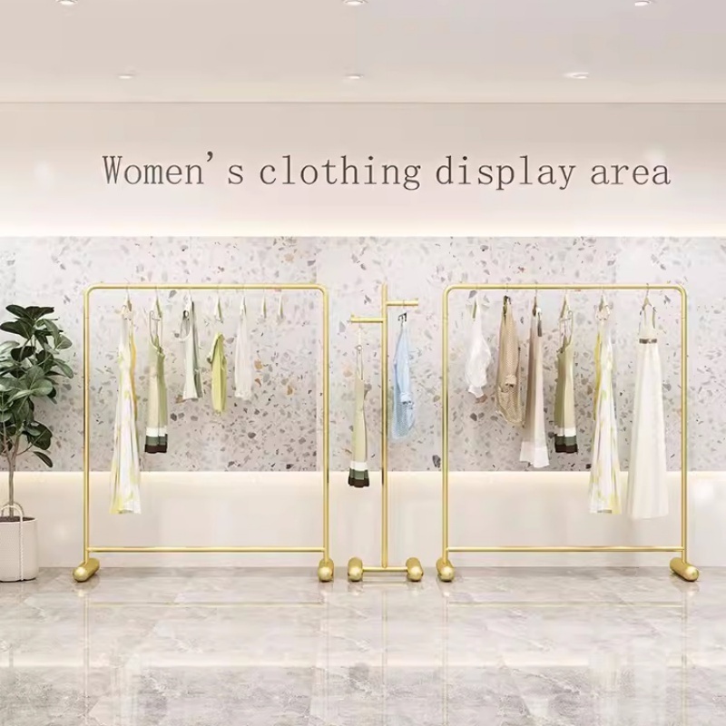 Boutique Clothing Store Gold Display Rack Standing Rail Drying Rack Clothing Store Special Clothes Display Rack