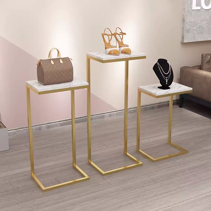 Boutique Black Metal Nested Display Table Clothing Store Handbag Gold Countertop Handbag Shoe Rack 3pcs/set