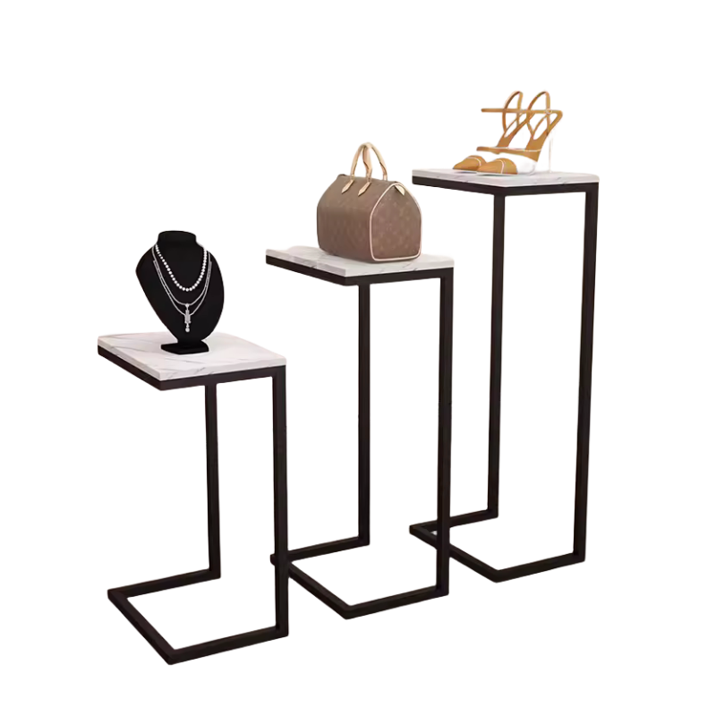 Boutique Black Metal Nested Display Table Clothing Store Handbag Gold Countertop Handbag Shoe Rack 3pcs/set